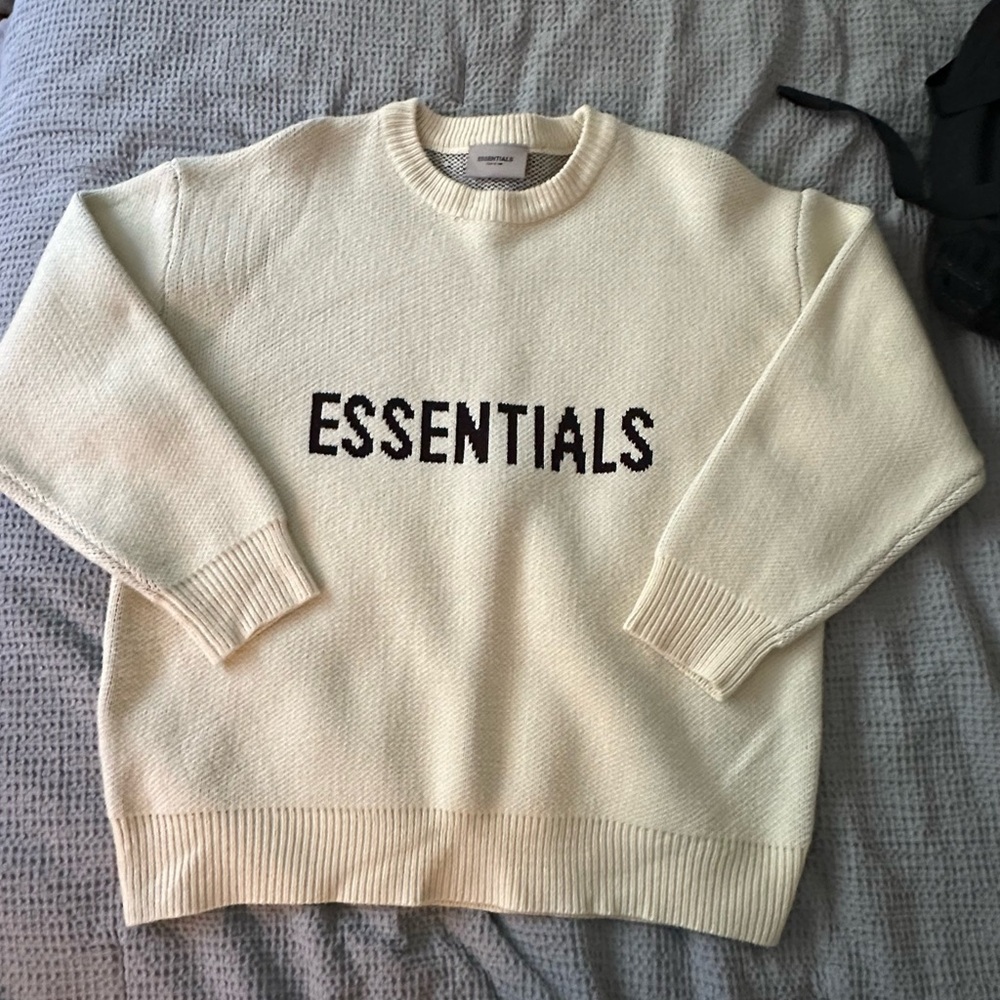 Essentials Men's Cream Crewneck Sweater